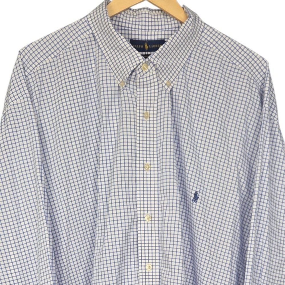 Ralph Lauren Button Down Shirt Mens 4XB Blue White Tattersall Check Long Sleeve